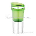 clear plastic double wall mug with slide lid